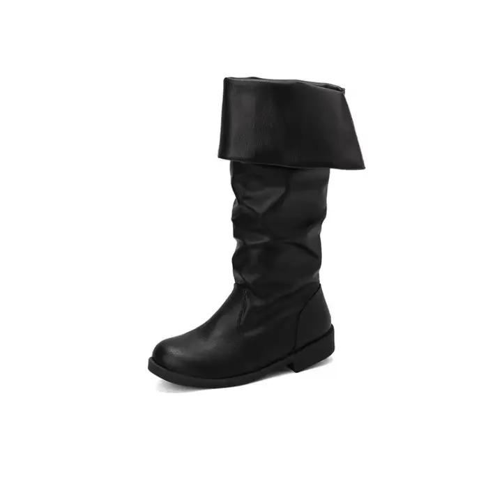Amoureux chaussures médiévales rétro pile mi-mollet bottes de luxe en cuir souple