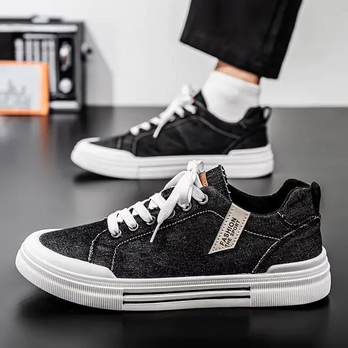 Chaussures de sport décontractées en toile pour homme, bout rond, semelle en PVC, semelle intérieure en tissu, idéales pour le printemps, l'automne et les occasions quotidiennes
