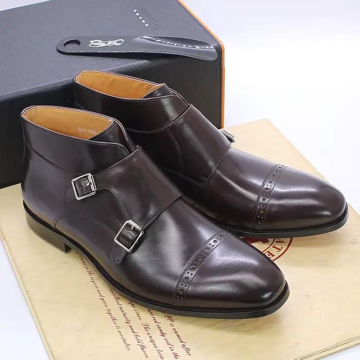 Vente 38-47 hommes bottines en cuir de veau véritable Double boucles moine sangle chaussures de base