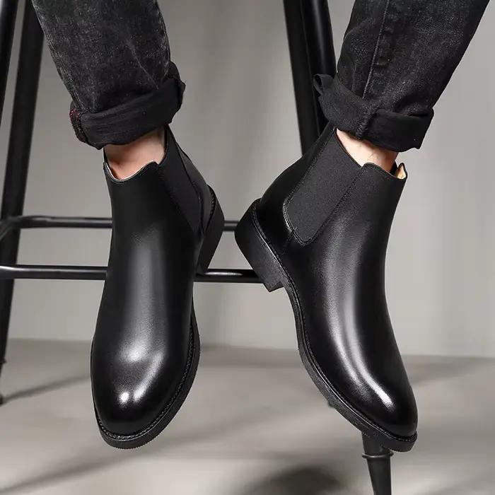 Bottines Chelsea classiques rétro en cuir véritable pour hommes