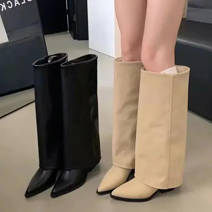 Bottes hautes en cuir épais pour femmes