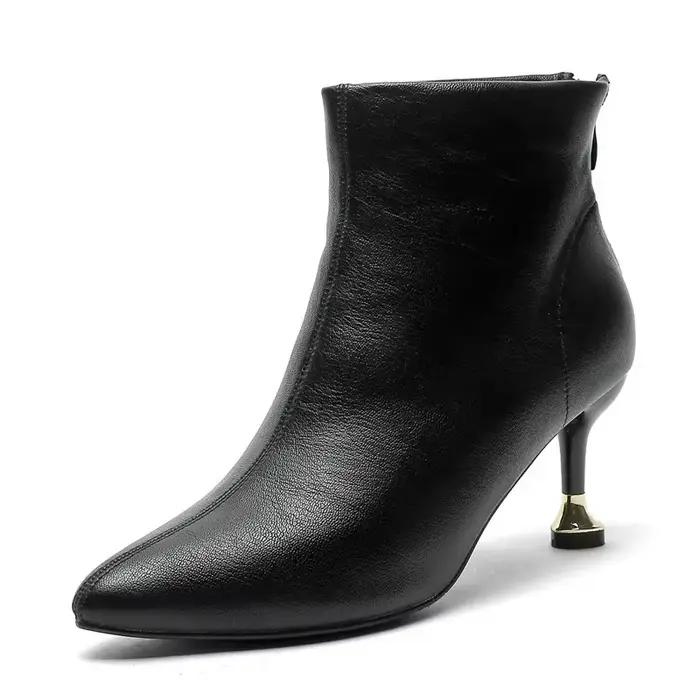 Bottines d'hiver noires à talon haut pour femmes, pointure 31-43, petites tailles 31 32 33, bout pointu, talon aiguille