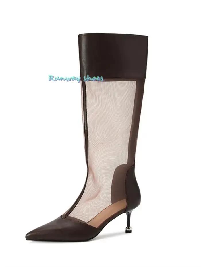 Bottes en maille fine à bout pointu pour femmes, bottes larges à la mode, talons hauts non conventionnels, bottes de luxe d'été pour femmes