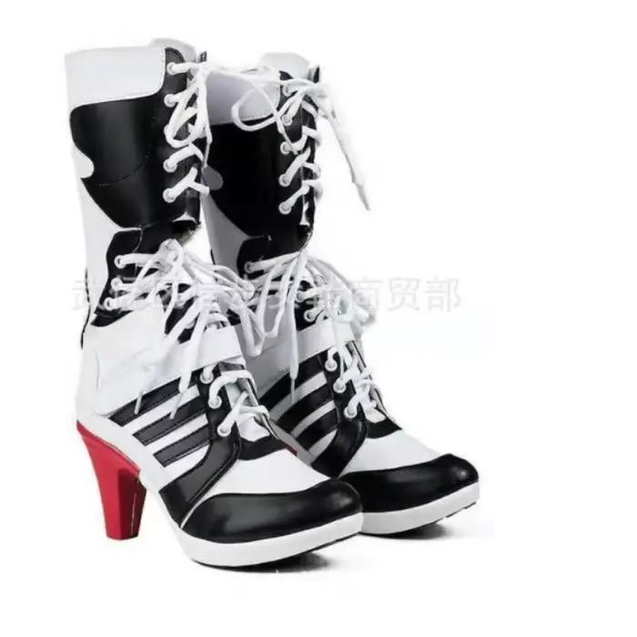 Botte de créateur personnalisée pour femmes, nouveauté d'automne, botte simple ajourée à lacets, bottes au genou noires et blanches, Large 45, botte simple moyenne