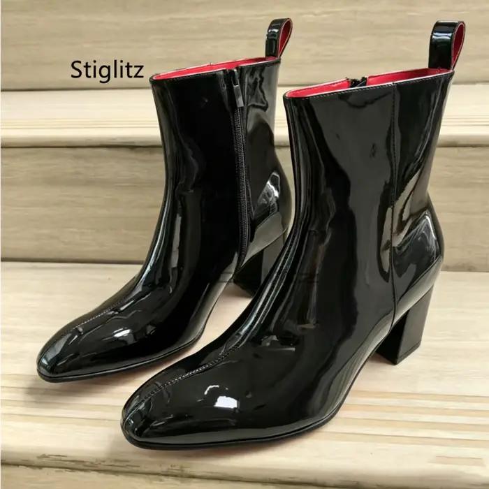 Bottines Chelsea en cuir noir brillant pour hommes, chaussures d'hiver élégantes à talons hauts, décontractées, pour affaires occidentales, mariage
