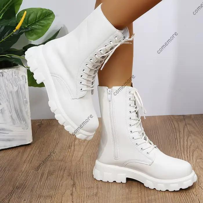 Bottes moto pour femmes style britannique printemps automne talon carré plateau cuir PU ajustement parfait occassions spéciales