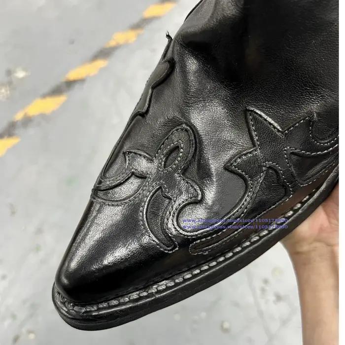 Bottines Chelsea brodées en cuir noir pour hommes, bottines à bout pointu, chaussures de luxe tendance de styliste pour hommes