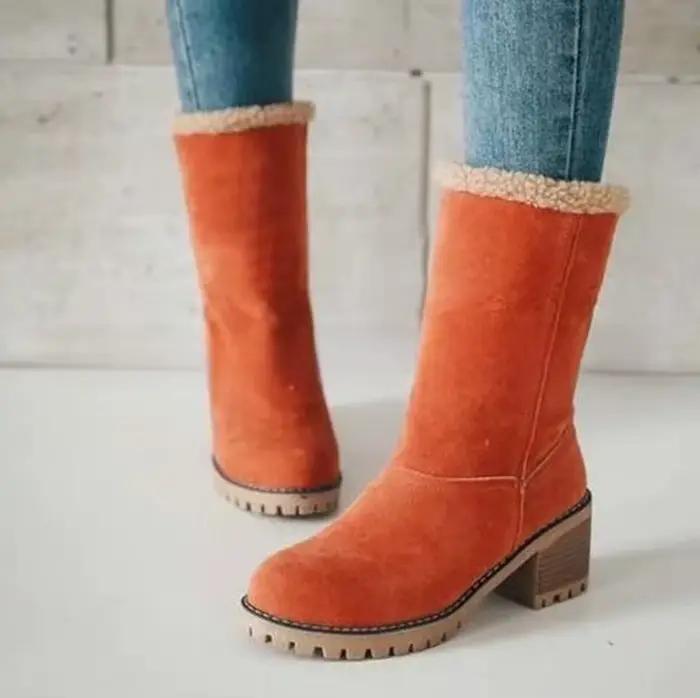 Bottes de neige chaudes doublées de polaire pour femmes, bottes à talon épais, cinq couleurs, grandes tailles, semelle en caoutchouc antidérapante et résistante à l'usure