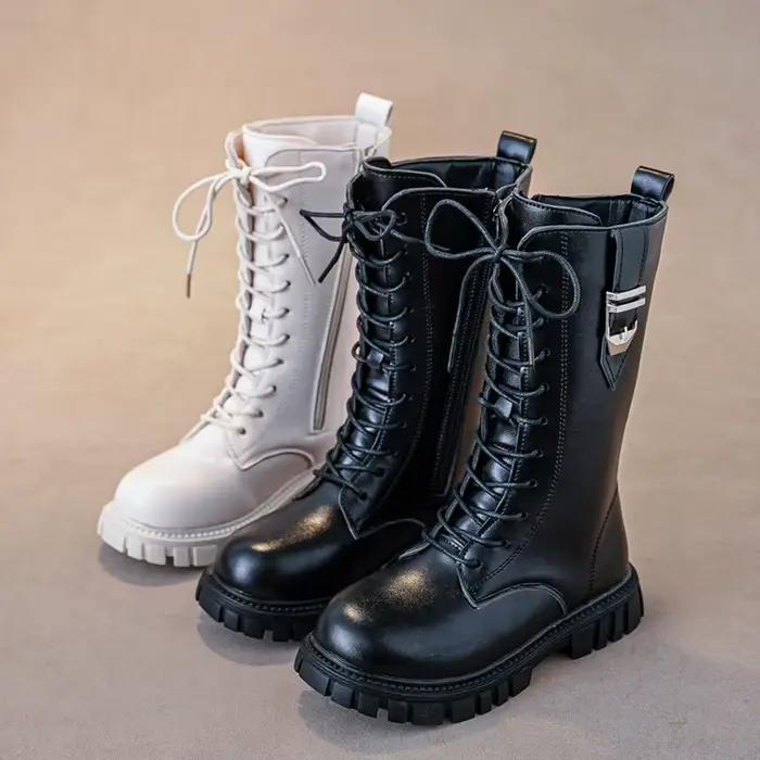 Bottes élégantes à fermeture éclair pour bébé fille, bottes décontractées à la mode, bout rond, semelle chaude et épaisse en dentelle, confortables, à semelle intermédiaire pour enfants, automne/hiver