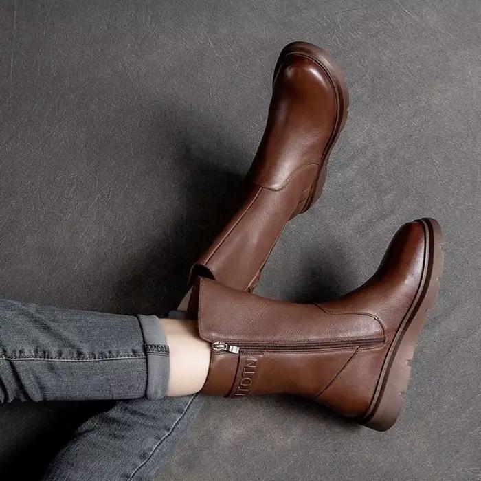 Chaussures mi-mollet bottes pour femmes talon compensé