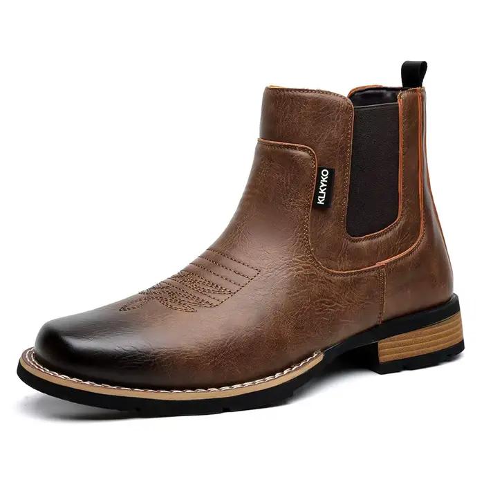 Bottes pour hommes 2026 – Style rétro brodé, bottes courtes de cowboy western, bottes montantes en cuir style britannique, bottines Chelsea en cuir