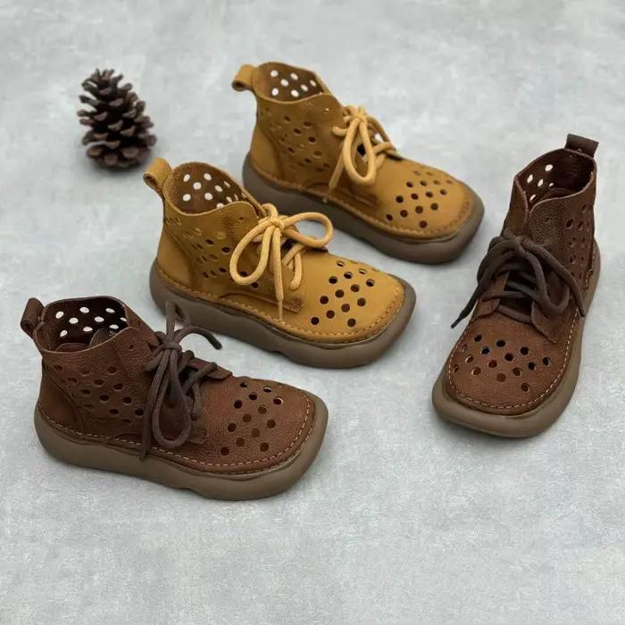 Bottines en cuir de vache véritable pour femmes