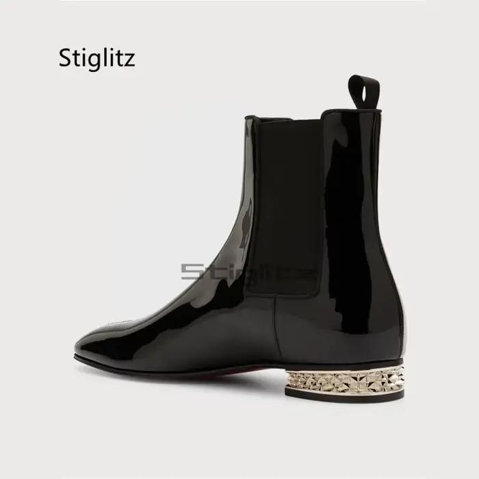 Bottines en cuir verni pour hommes, style britannique, bottes noires pour hommes, chaussures de luxe à enfiler pour le travail, les affaires, les mariages, bottes élastiques pour hommes