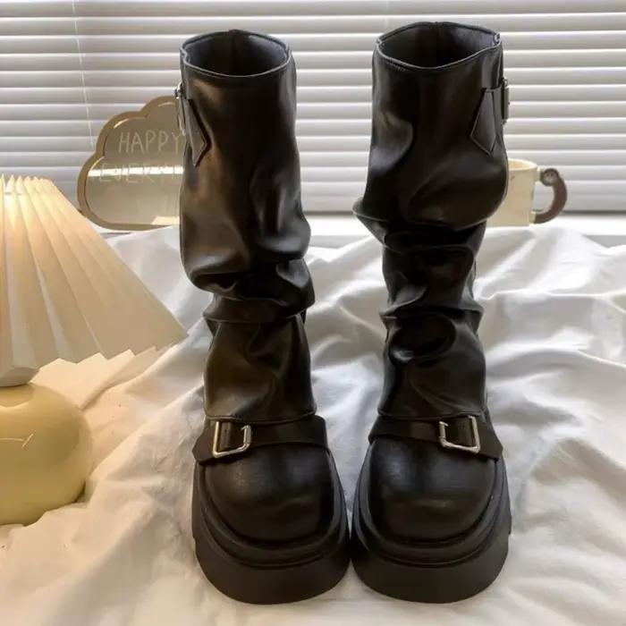 Bottes de motard à plateforme pour femmes