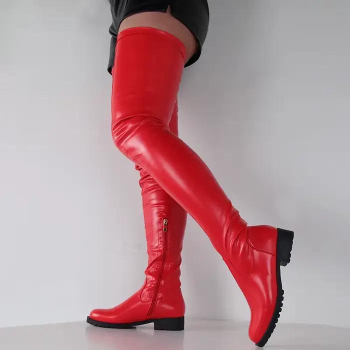 Grande taille 34-46 talons bas bottes longues femmes Stretch cuissardes chaussures
