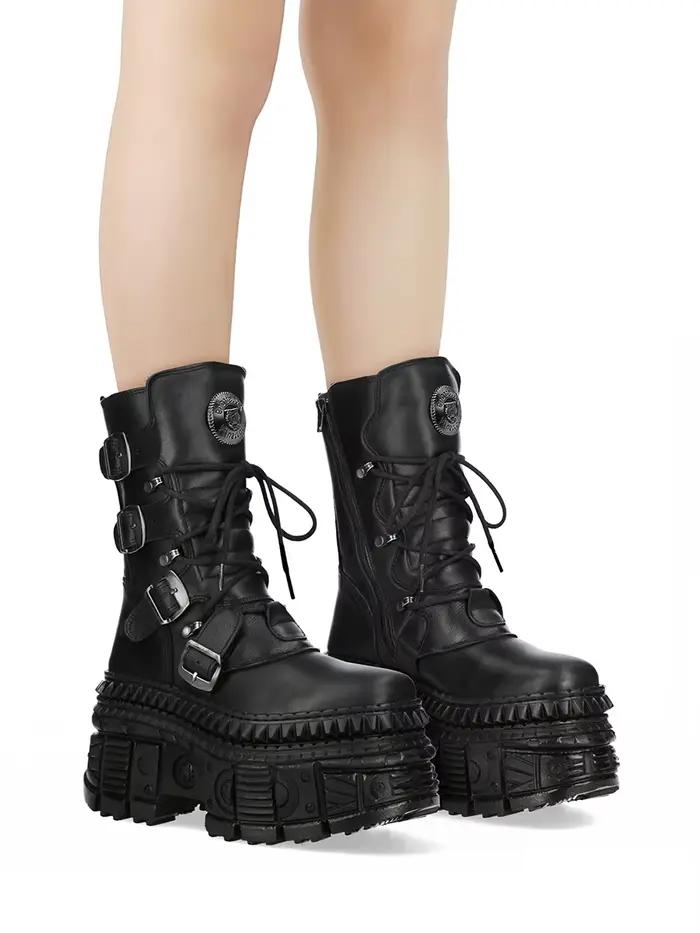 2025 nouveau Style Punk femmes bottes à lacets talon hauteur plate-forme chaussures femme gothique cheville Rock
