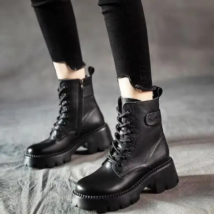 Bottes en cuir véritable pour femmes