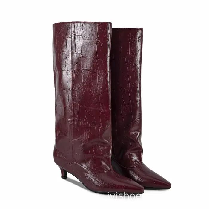 Bottes mi-mollet pointues à talon bas pour femme 2026, bottes hautes à talon fin, grandes tailles 35-45