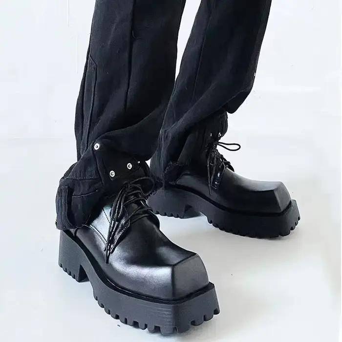 Bottes Chelsea noires à grand bout carré et semelles épaisses pour hommes et femmes