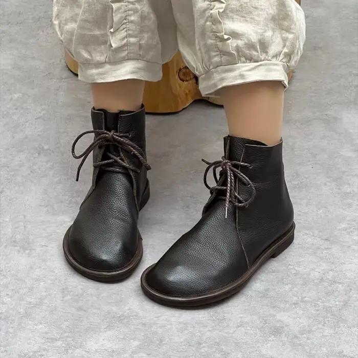 GKTINOORetro – bottes courtes en cuir véritable pour femmes, chaussures décontractées à bout rond, polyvalentes, couleur unie, en cuir de vache souple, à semelle souple, nouvelle collection 2026