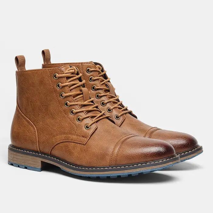 Bottes Chelsea pour hommes décontractées et tendance en cuir pour la saison printemps automne bottes confortables avec liaison croisée et semelle en caoutchouc
