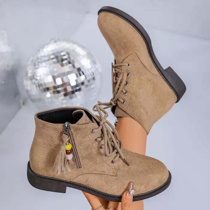 Automne femmes bottines 2025 nouvelles chaussures à lacets décontractées dames bout rond bottines femmes rétro talon carré chaussures confortables