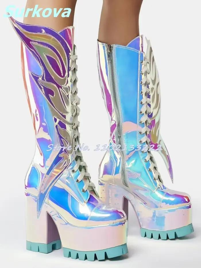 Bottes à plateforme avec ailes de papillon pour femmes