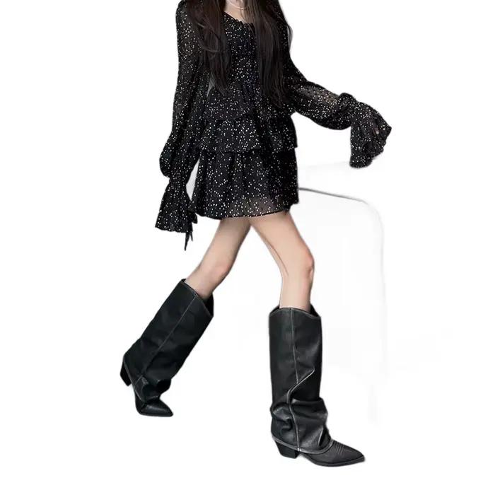 Bottes de chevalier style punk à talon haut pour femme