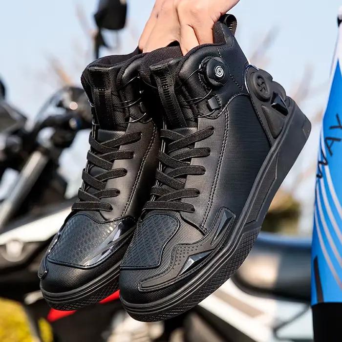 Bottes de moto imperméables pour hommes, chaussures de protection en TPU pour Motocross, bottes d'équitation antidérapantes, longueur cheville