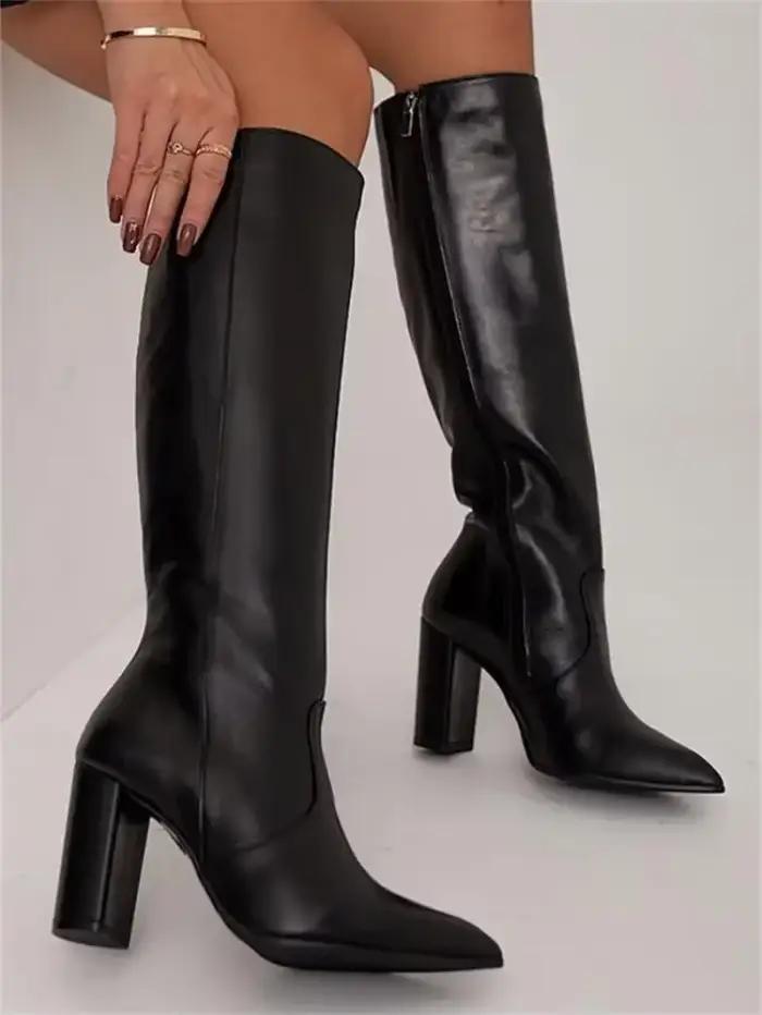 Femmes genou bottes hautes 2024 hiver bout pointu