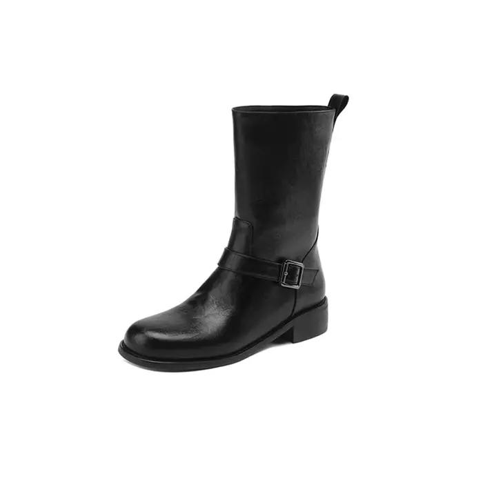 Botines Mujer grande taille 32-48 bottes en cuir véritable femmes Style rétro talons épais robe plate-forme de fête chaussures grande taille 47 48 HG187