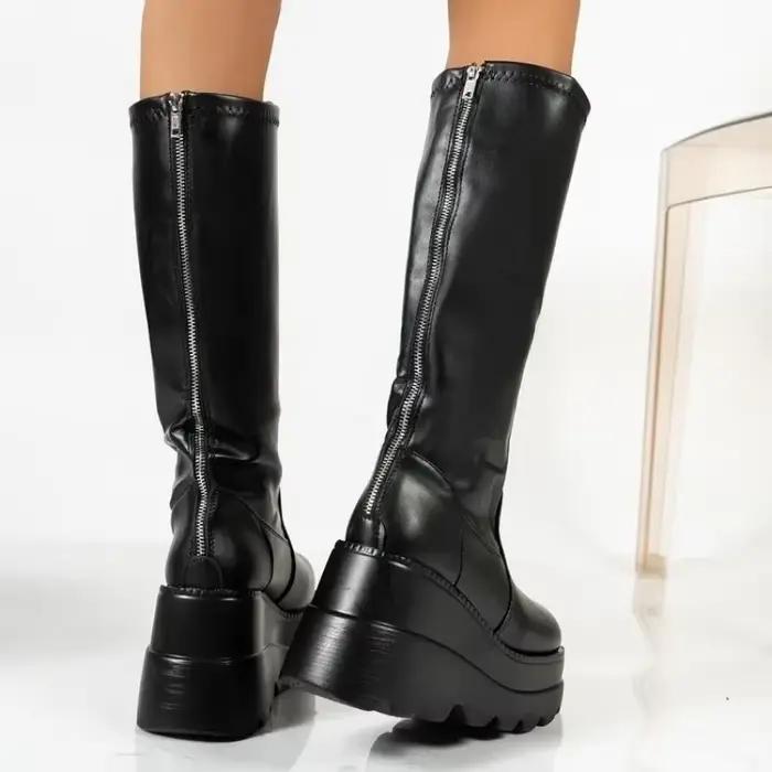 Bottes mi-tube à talons compensés pour femmes