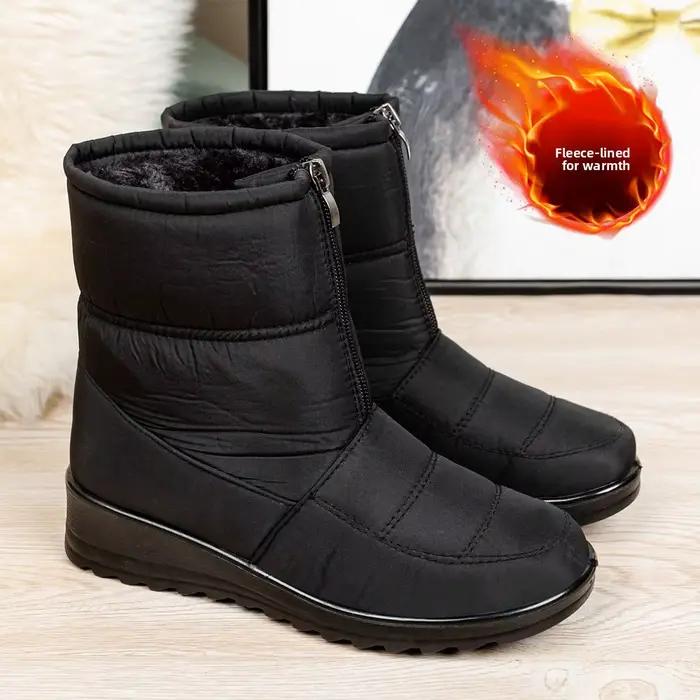 Bottes de neige chaudes d'hiver pour femmes, chaussures imperméables à enfiler pour personnes d'âge moyen et âgées, bottes décontractées à bout rond de grande taille