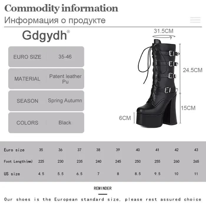 Gdgydh bottes longues noires à lacets avec boucle et talon épais