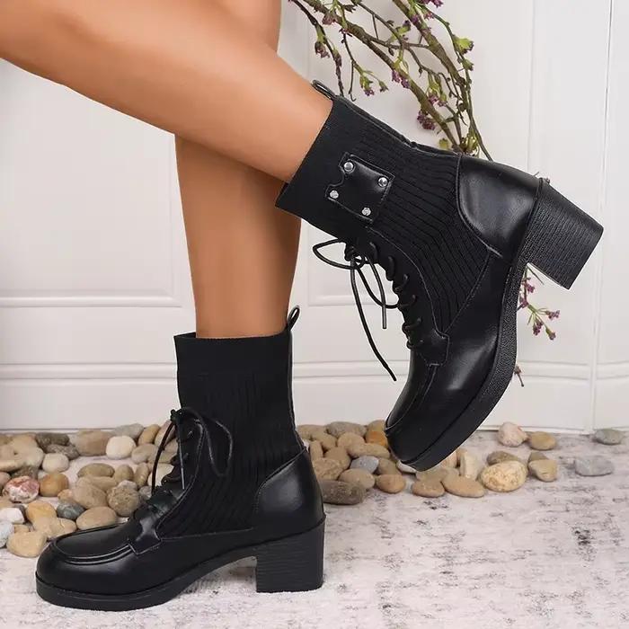 Bottines Vintage à talons épais pour femmes