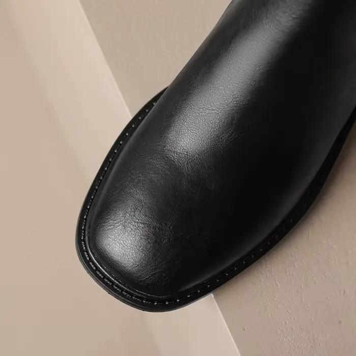 Bottes de chevalier en cuir véritable de vache pour femmes haute jusqu'au genou talon carré fermeture éclair et grande boucle de ceinture pour occasions spéciales printemps automne