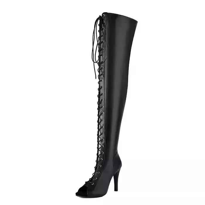 Femmes sexy talons sur le genou bottes à lacets botte