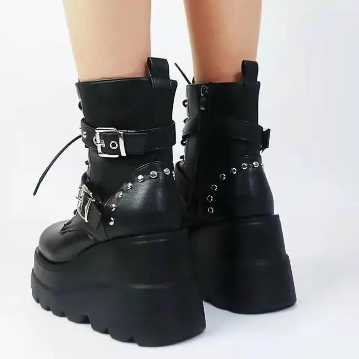 Mn-Bottes à Talons Compensés à Plateforme Punk Chic