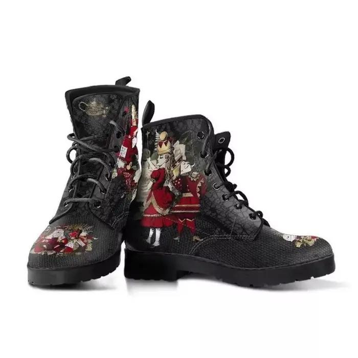 Bottes courtes punk pour femmes imprimées tête de mort et fleur ajustement parfait pour printemps et automne