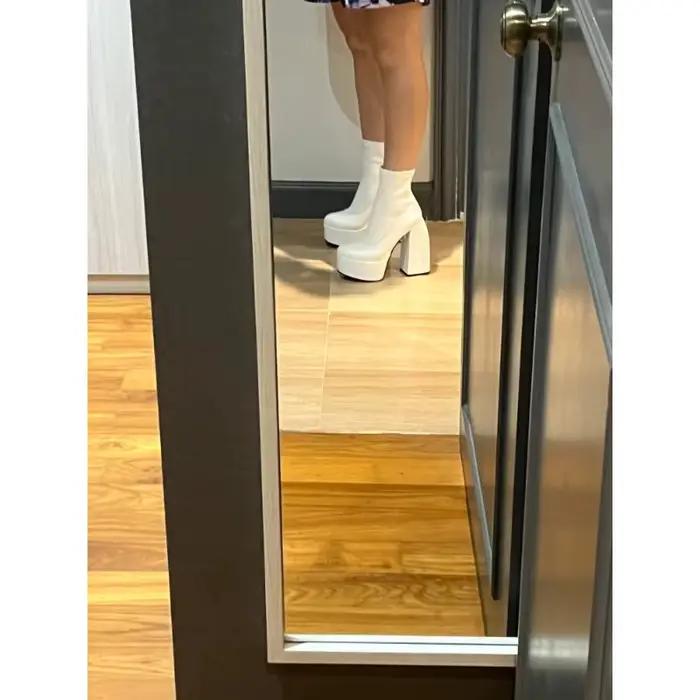 Bottes modernes femmes plate-forme talons bout rond botte en cuir talons épais fermeture éclair concepteur bloc talon chaussures mode filles chaussures décontractées