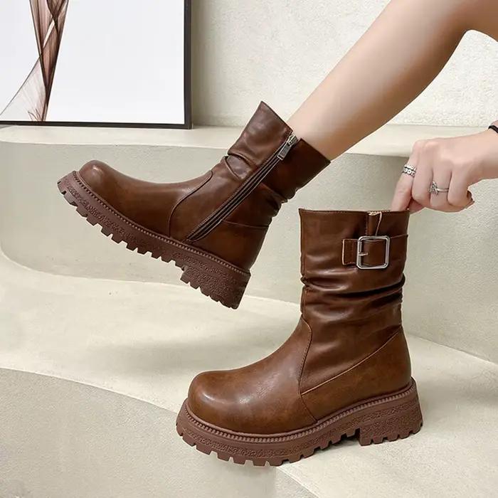 Bottines à bout rond et fermeture éclair latérale pour femmes