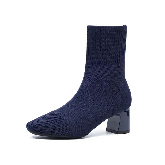 Bottes courtes pour femmes en matériau tissé à la mouche et bottes nues