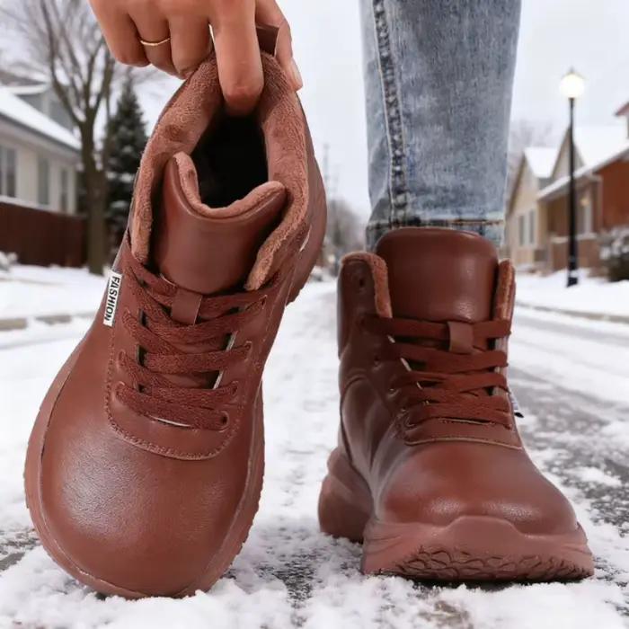 Bottes d'hiver pour femmes, baskets à bout large en fausse fourrure, imperméables, confortables, tendance, chaussures chaudes, mode plate-forme extérieure, botte de neige