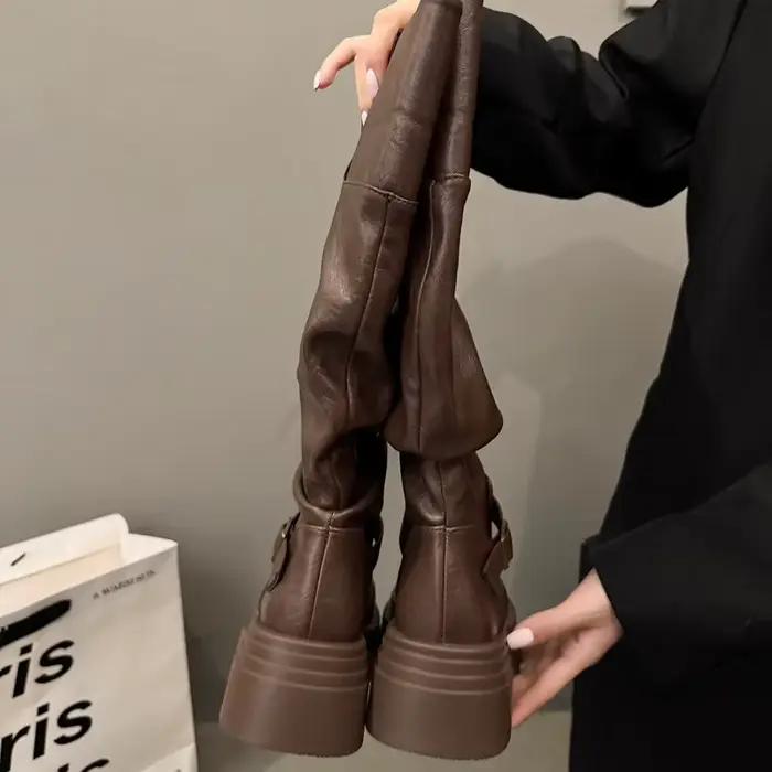 Bottes pliables à double boucle de ceinture pour femme