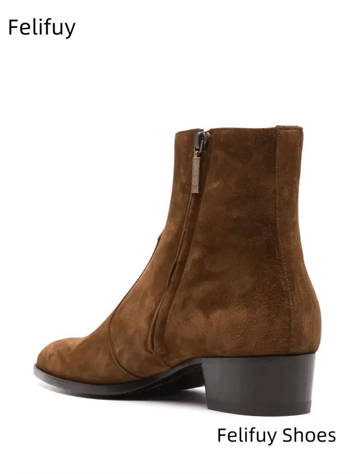 Bottes Chelsea en cuir de vache pour hommes, bout pointu, talons bas, fermeture éclair, hauteur au-dessus de la cheville, élégance moderne pour toutes les occasions