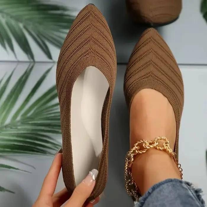 Femme bout pointu chaussures plates couleur unie tricoté sans lacet bureau bateau