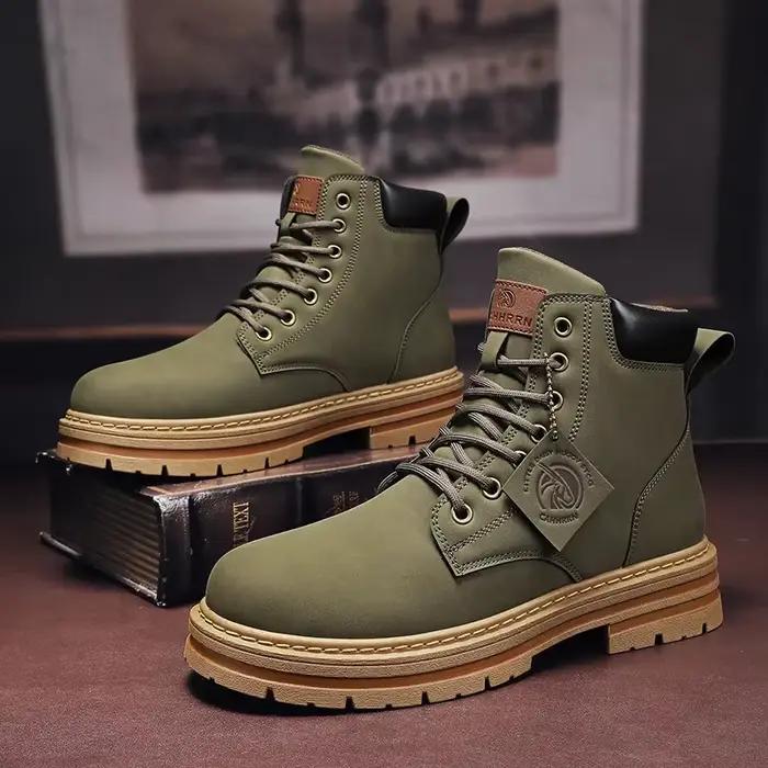 Bottes hautes en cuir pour hommes mode moto bottines robustes pour randonnées et sorties élégantes occasions spéciales