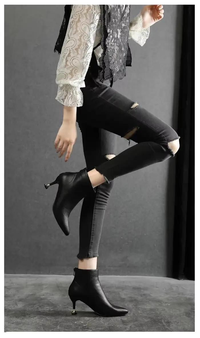 Bottines d'hiver noires à talon haut pour femmes, pointure 31-43, petites tailles 31 32 33, bout pointu, talon aiguille