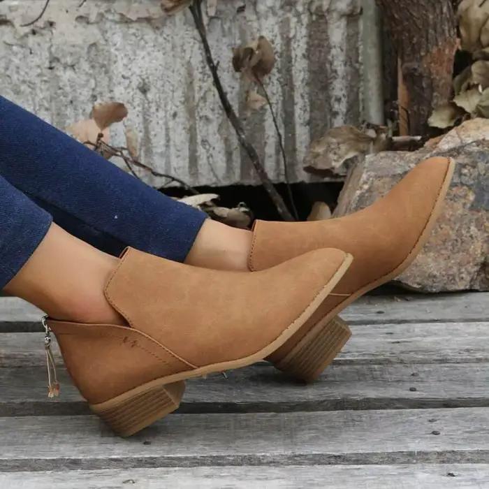 Bottines pointues en daim à talons épais pour femme