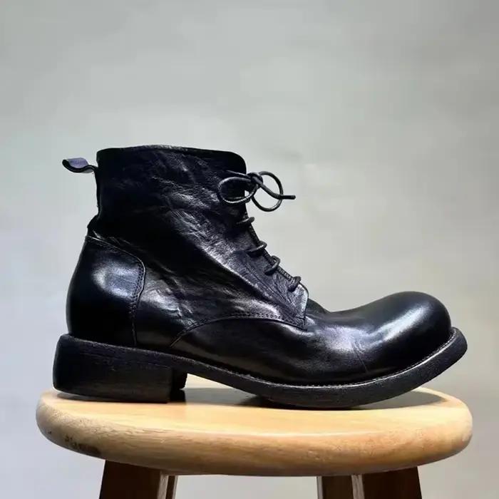 Bottes en cuir rétro lavées pour hommes, chaussures en cuir de cheval faites à la main Goodyear, l'offre elles optiques, taille haute, courtes
